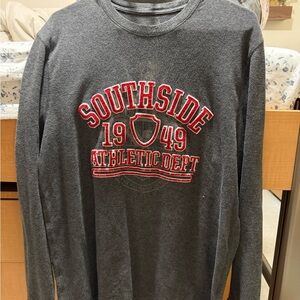 Southside Athletic Dept Men's Long Sleeve Tee - Charcoal with Red Graphic